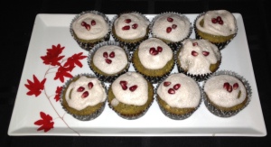 Green tea cupcakes topped with pomegranate foam